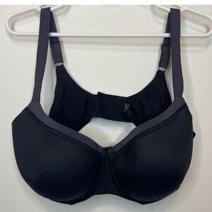 M&S Bra 42E Black Two Toned Underwire Padded Lined Comfort Intimates Feminine